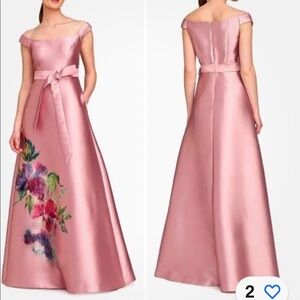 Kay Unger Kitri Pink Satin Beaded Floral Evening Gown  Size 4